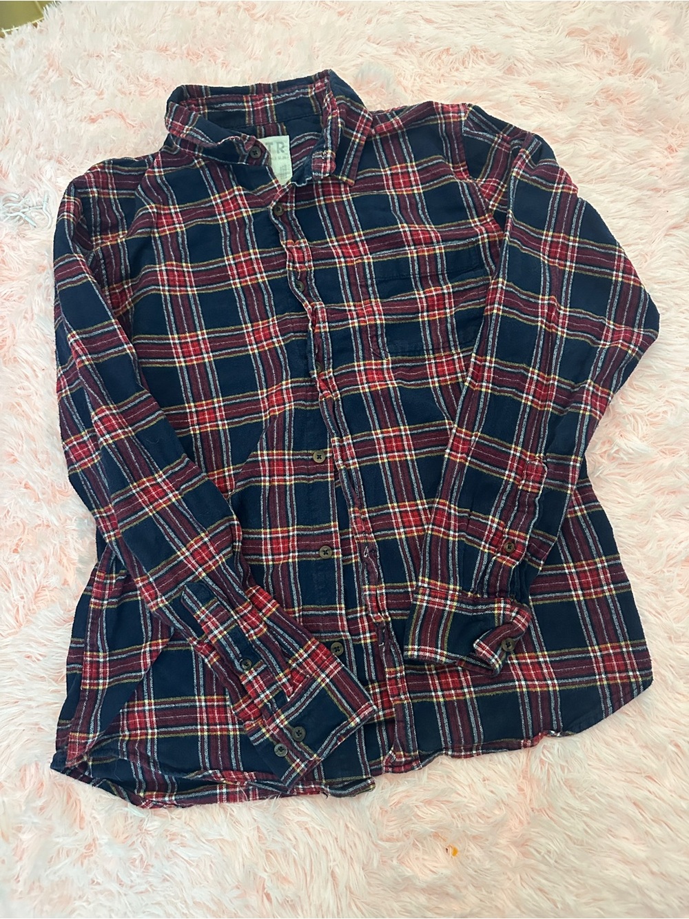 Men's Casual Navy and Red Plaid Button-Down Shirt